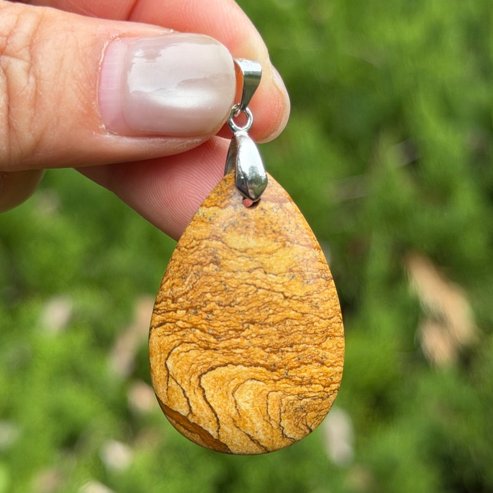 925 silver plated picture jasper pendant 1448